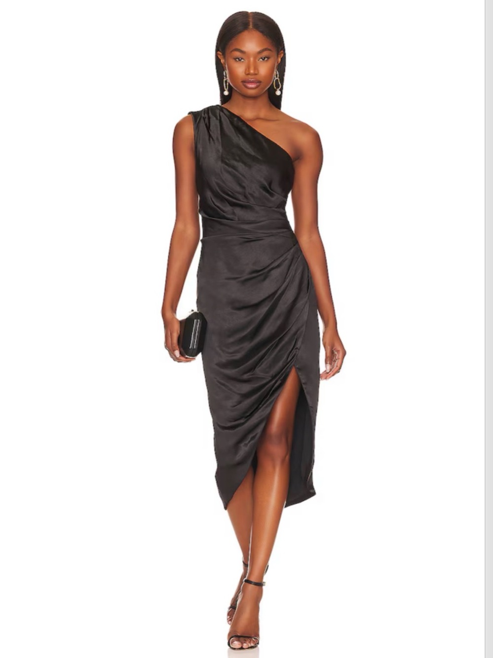 Elliatt Cassini Satin Draped Dress One Shoulder Black Size XS